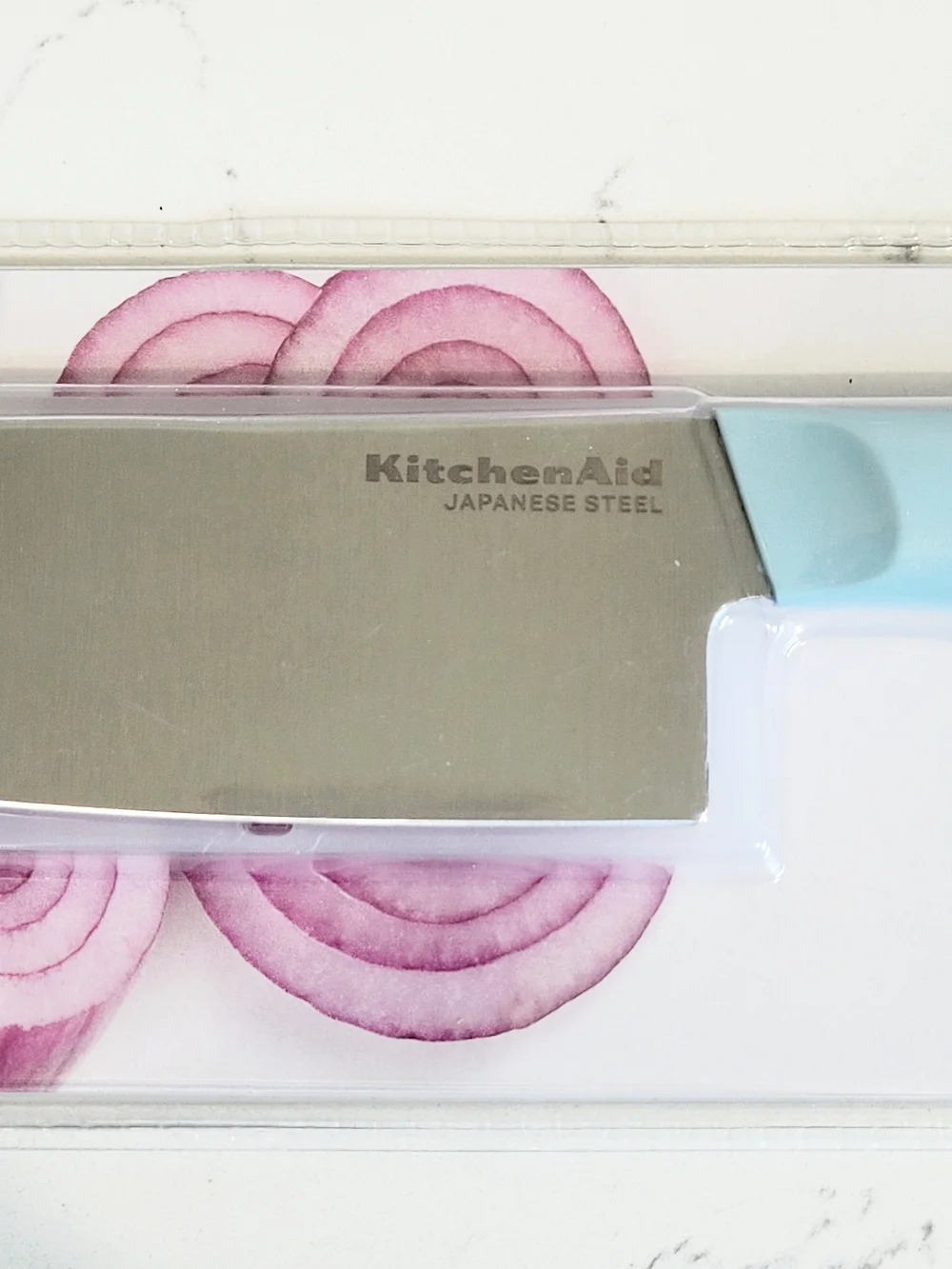 KitchenAid 8-Inch Chef Knife in Light Blue with Blade Cover